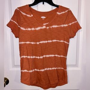 Old Navy Orange and White V-Neck Top, Size S